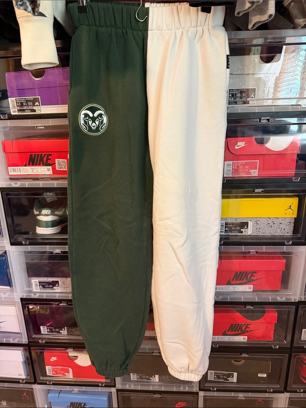 Women’s Two-Tone Green and Cream Sweatpants